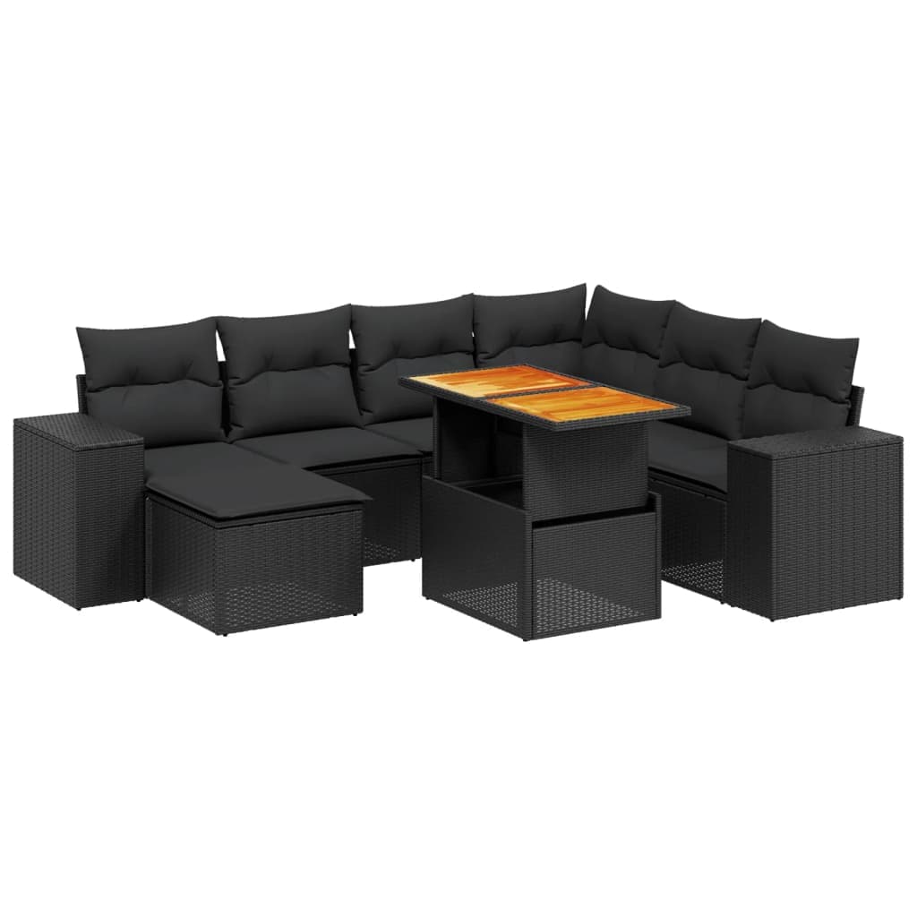 vidaXL 8 pcs conjunto sofás de jardim com almofadões vime PE preto