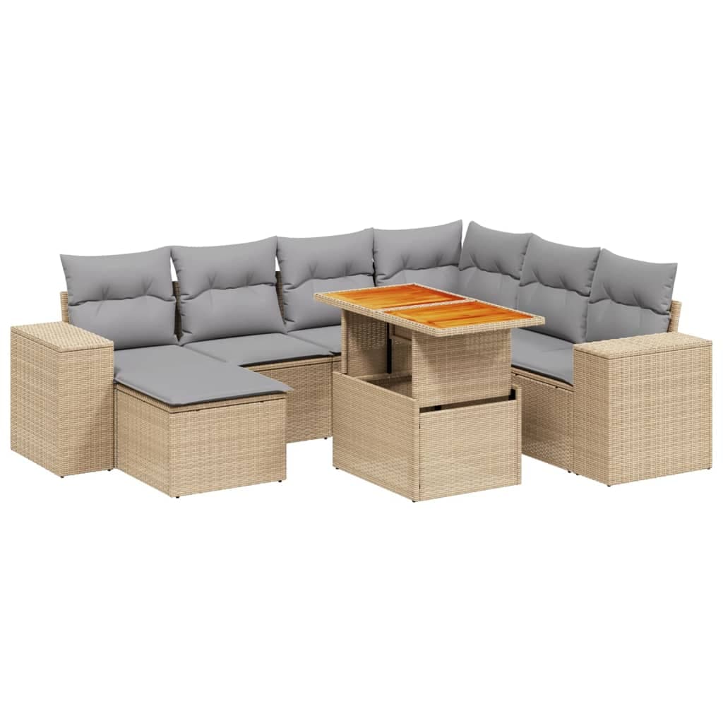 vidaXL 8 pcs conjunto de sofás p/ jardim com almofadões vime PE bege