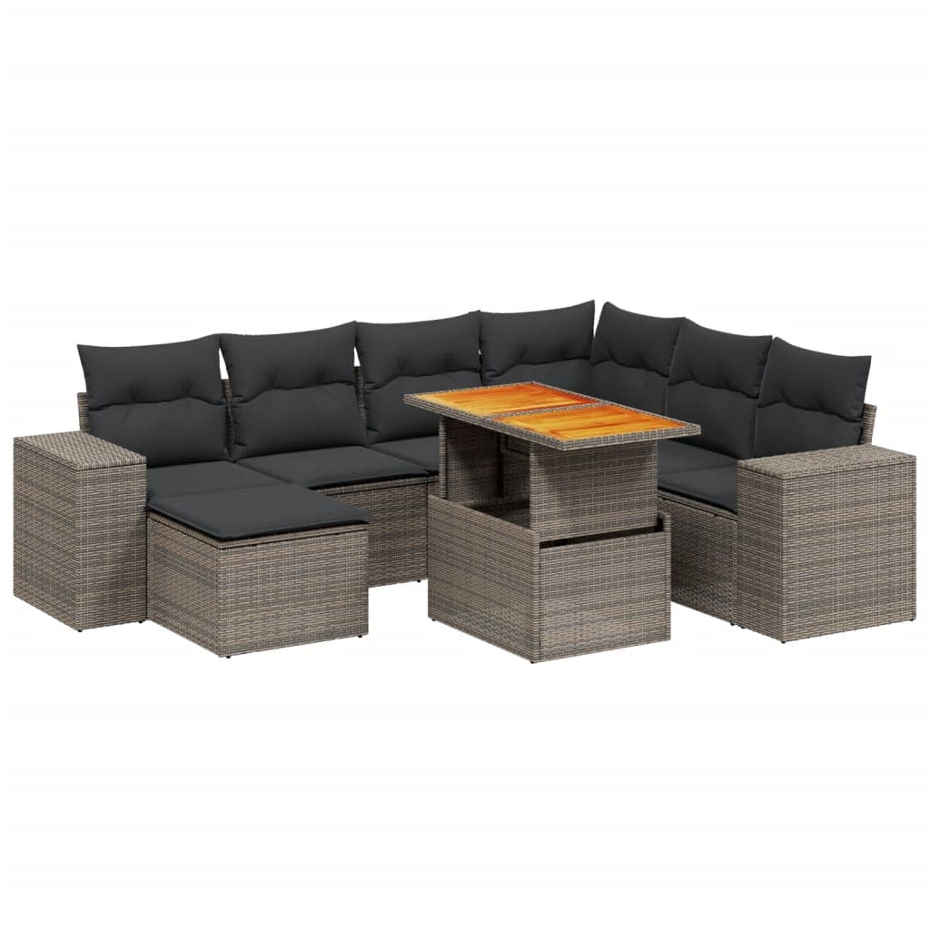 vidaXL 8 pcs conjunto sofás de jardim c/ almofadões vime PE cinzento