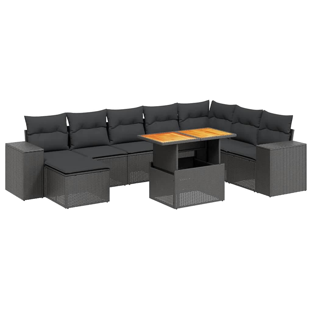 vidaXL 9 Peças Conjunto de Sofás para Jardim com Almofadões Vime Pe Preto - 1284023112