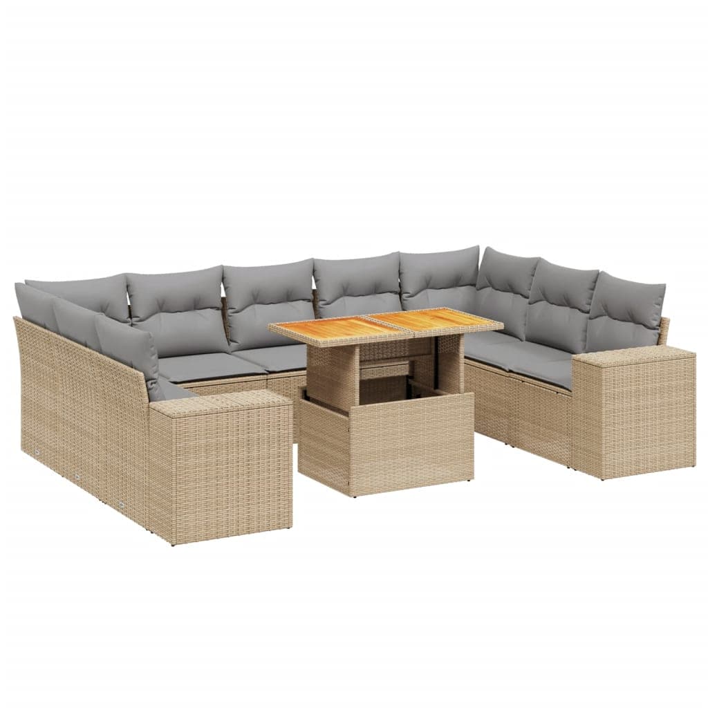 vidaXL 10 pcs conjunto de sofás p/ jardim com almofadões vime PE bege