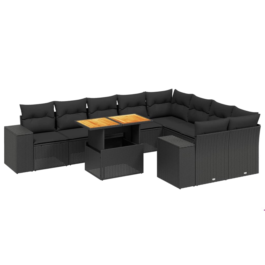 vidaXL 10 pcs conjunto sofás de jardim c/ almofadões vime PE preto
