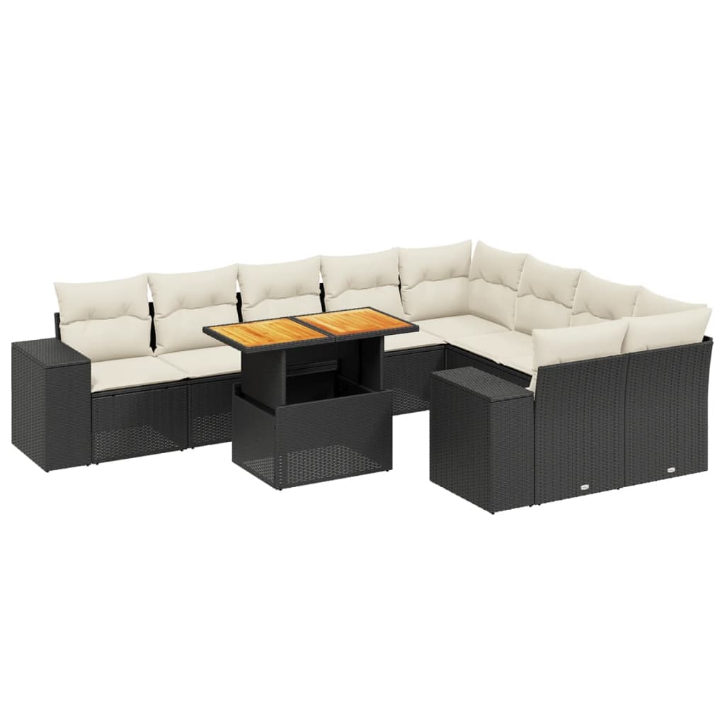 vidaXL 10 pcs conjunto sofás de jardim c/ almofadões vime PE preto