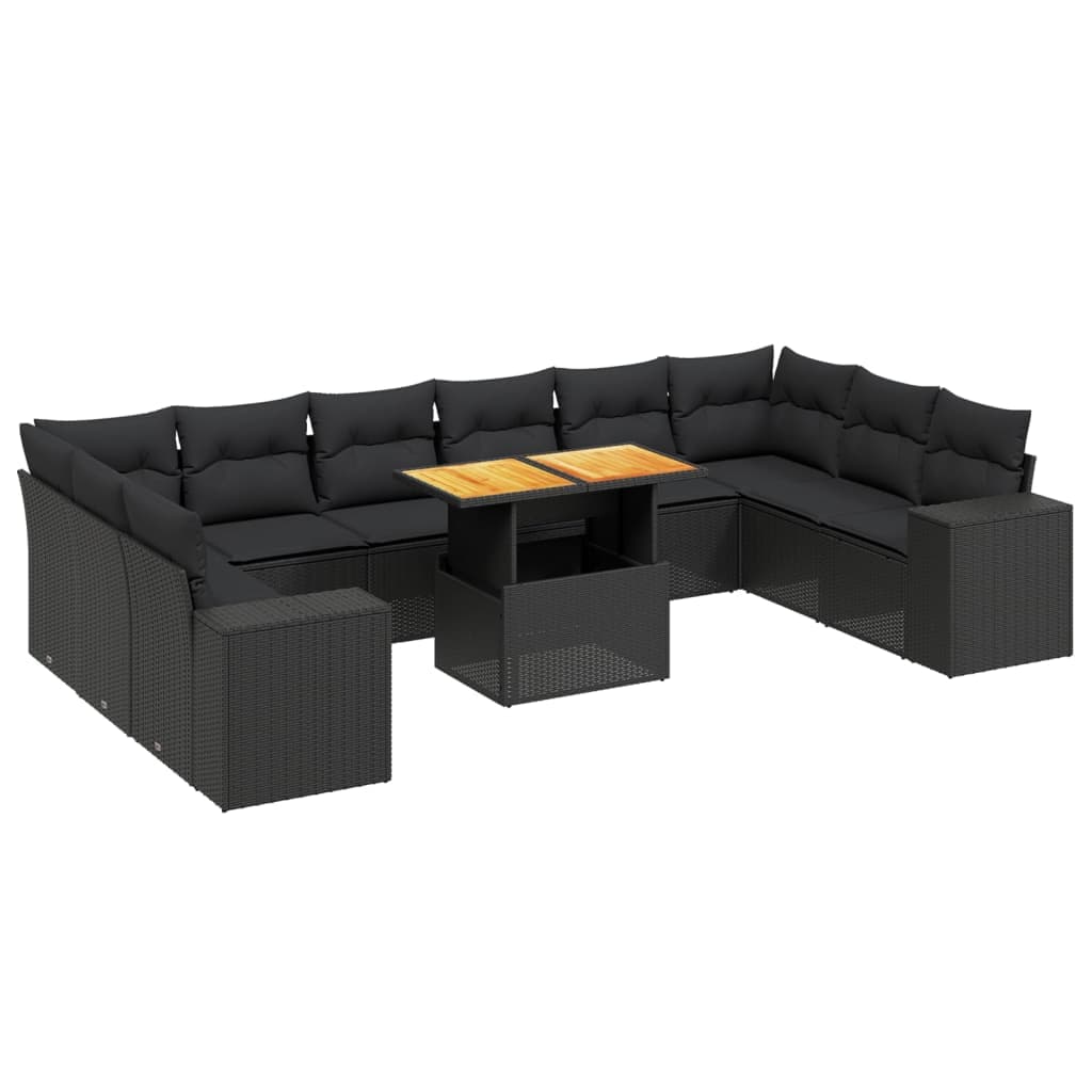 vidaXL 11 pcs conjunto sofás de jardim c/ almofadões vime PE preto