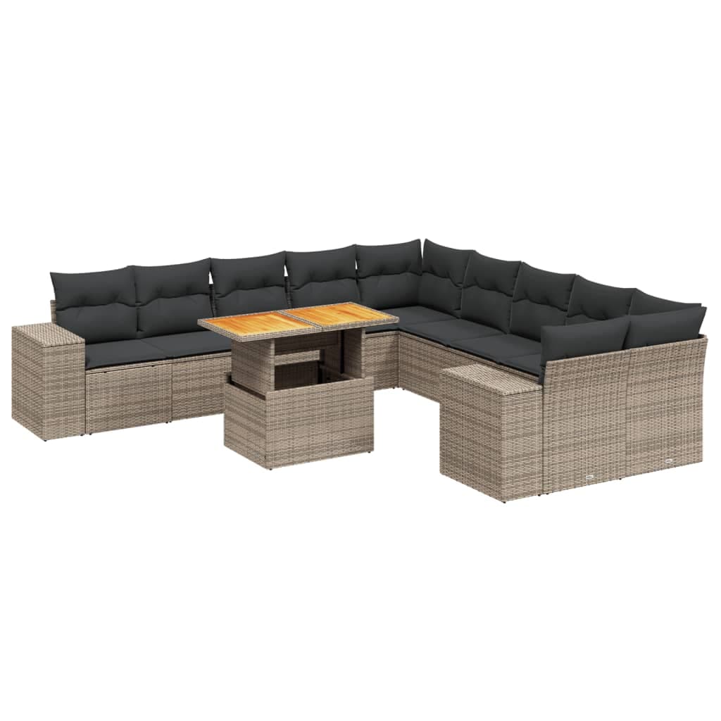 vidaXL 11 pcs conjunto sofás de jardim c/ almofadões vime PE cinzento
