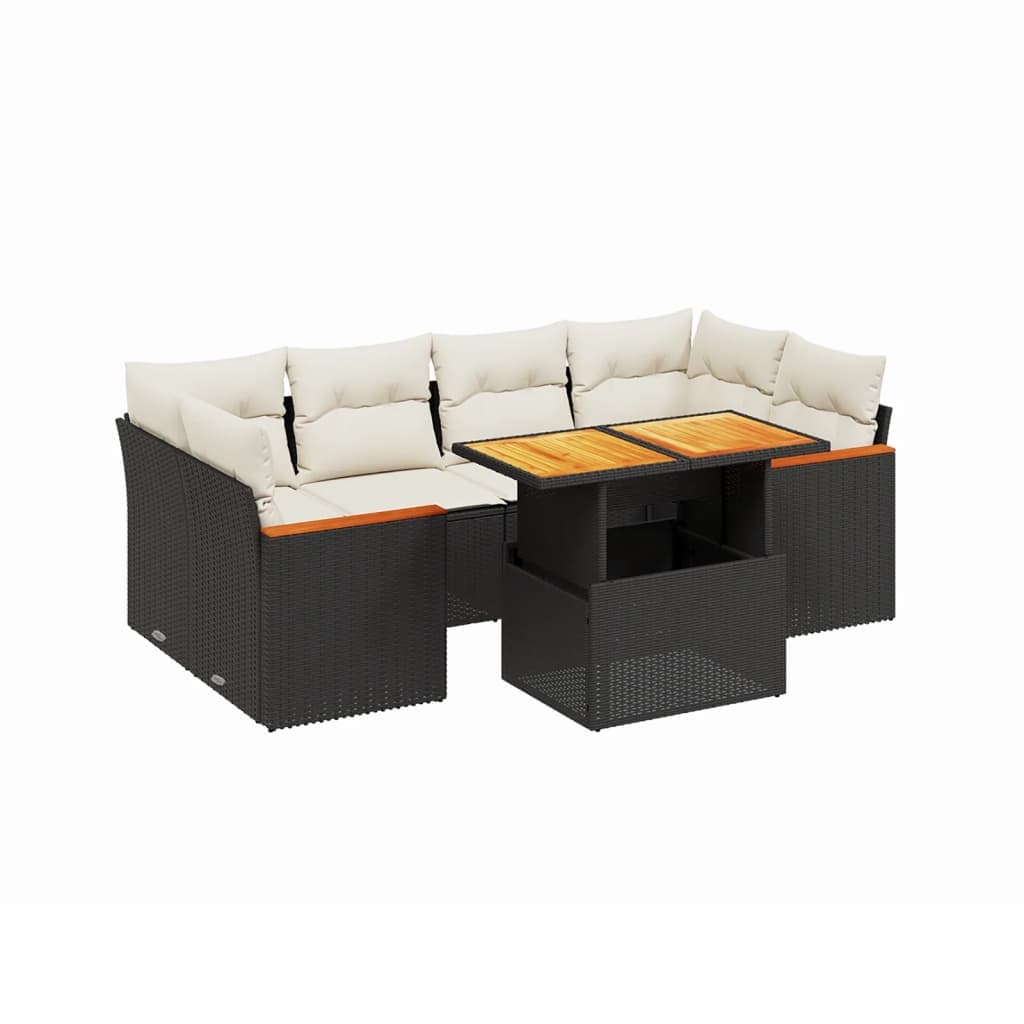 vidaXL 7 Peças Conjunto de Sofás para Jardim com Almofadões Vime Pe Preto - 1098599003