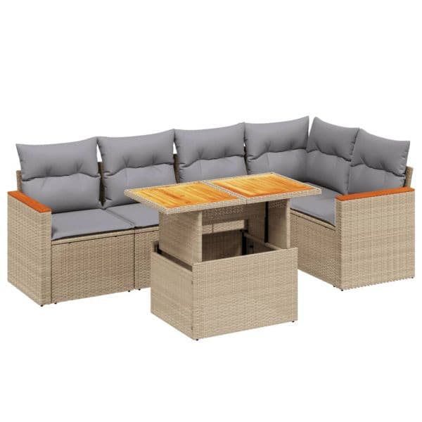vidaXL 6 Peças Conjunto de Sofás para Jardim com Almofadões Vime Pe Bege - 3871042523