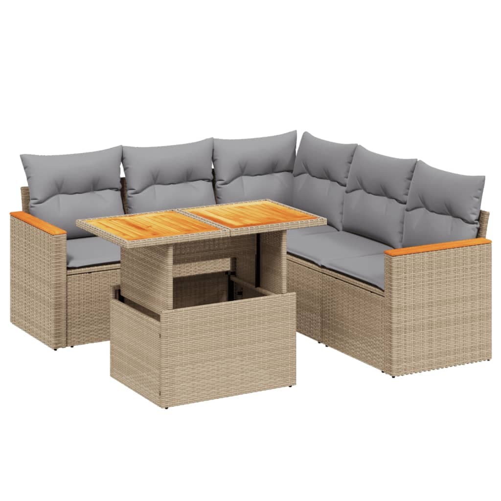 vidaXL 6 pcs conjunto de sofás p/ jardim com almofadões vime PE bege