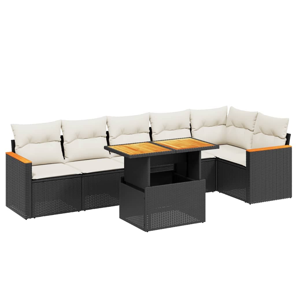 vidaXL 7 pcs conjunto de sofás p/ jardim c/ almofadões vime PE preto