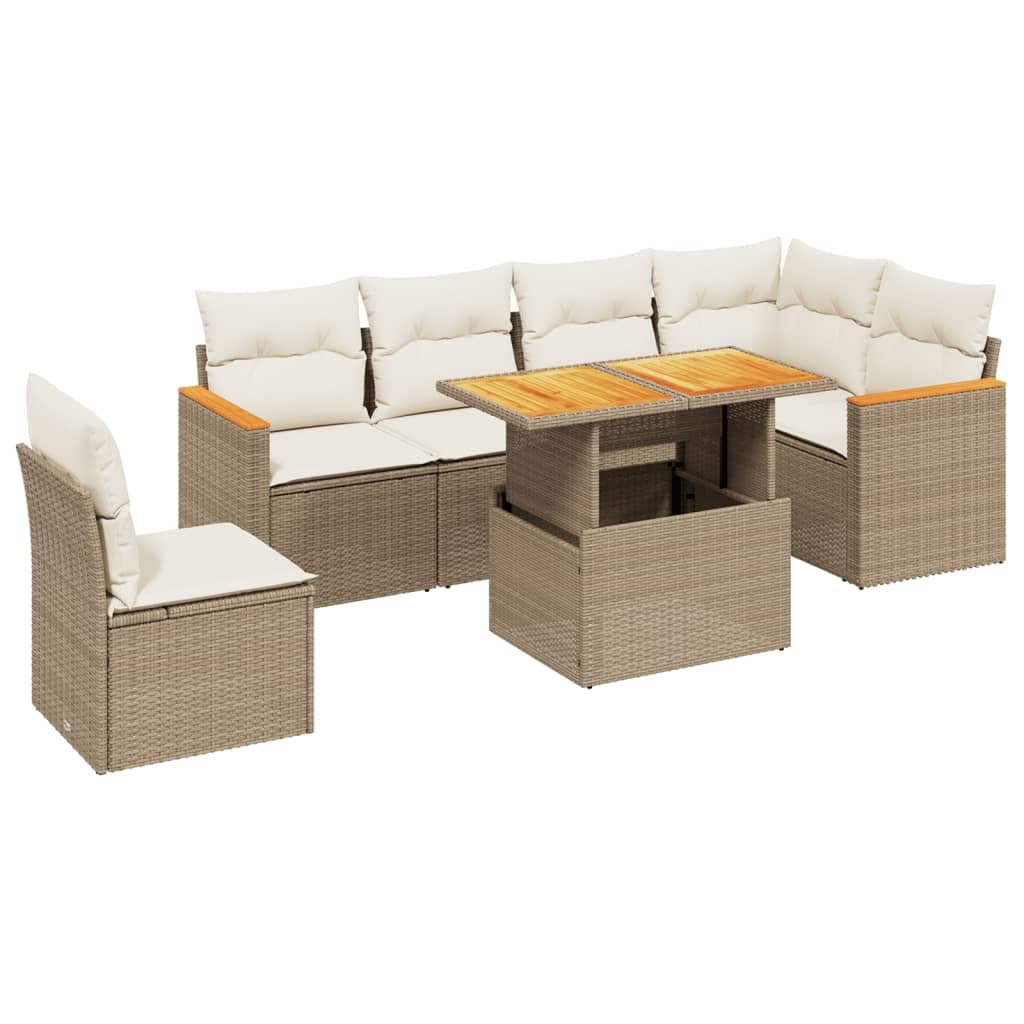 vidaXL 7 Peças Conjunto de Sofás para Jardim com Almofadões Vime Pe Bege - 1375096692