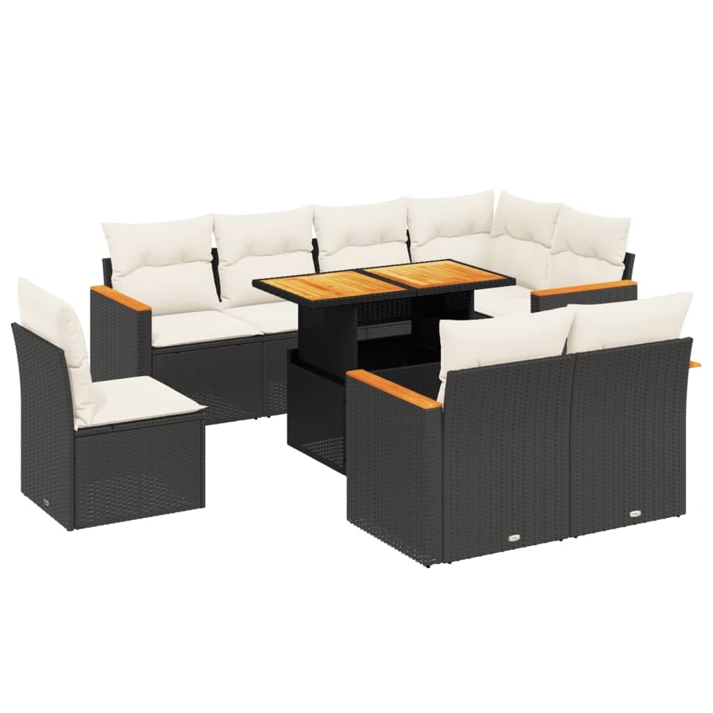 vidaXL 9 pcs conjunto de sofás p/ jardim c/ almofadões vime PE preto