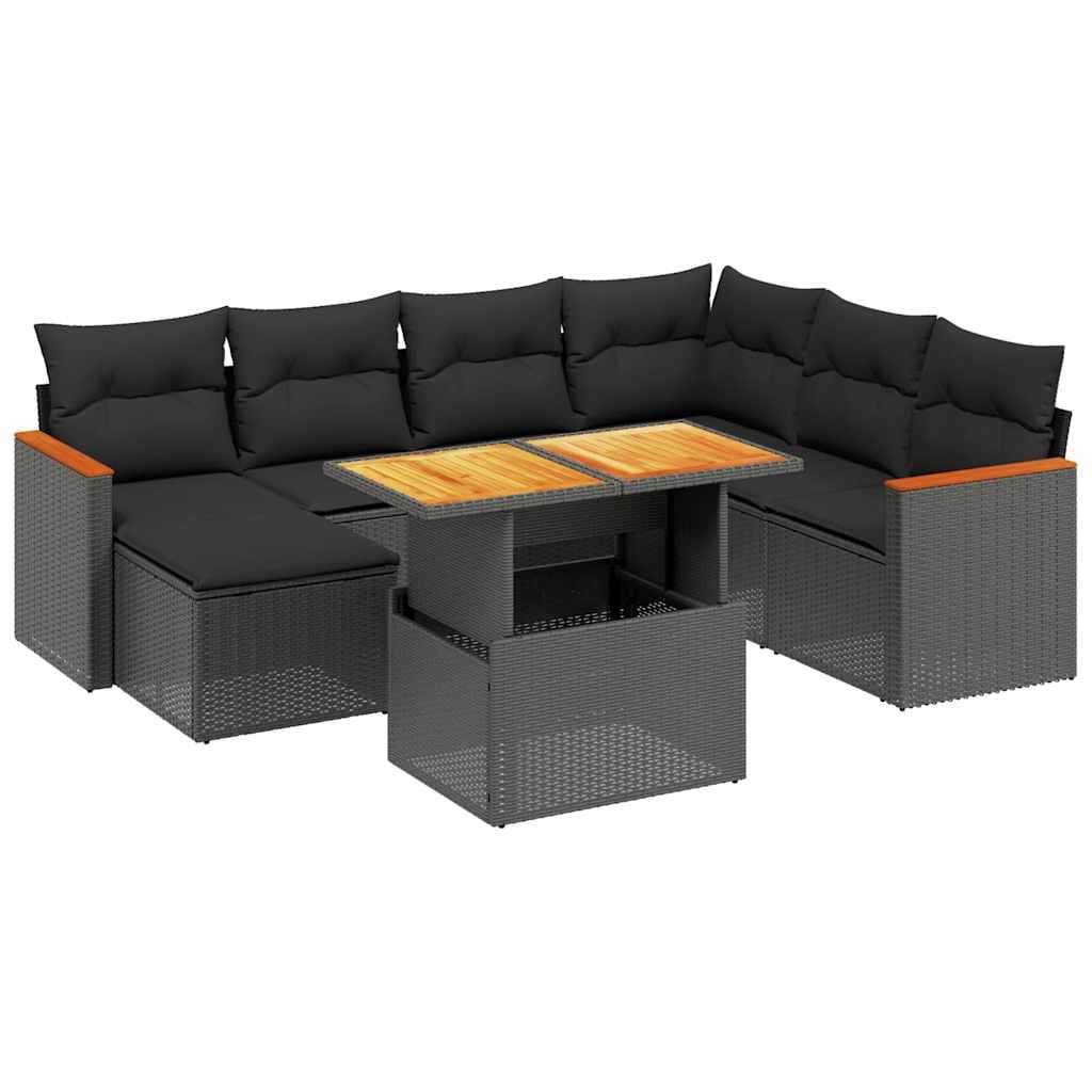 vidaXL 8 pcs conjunto sofás de jardim com almofadões vime PE preto