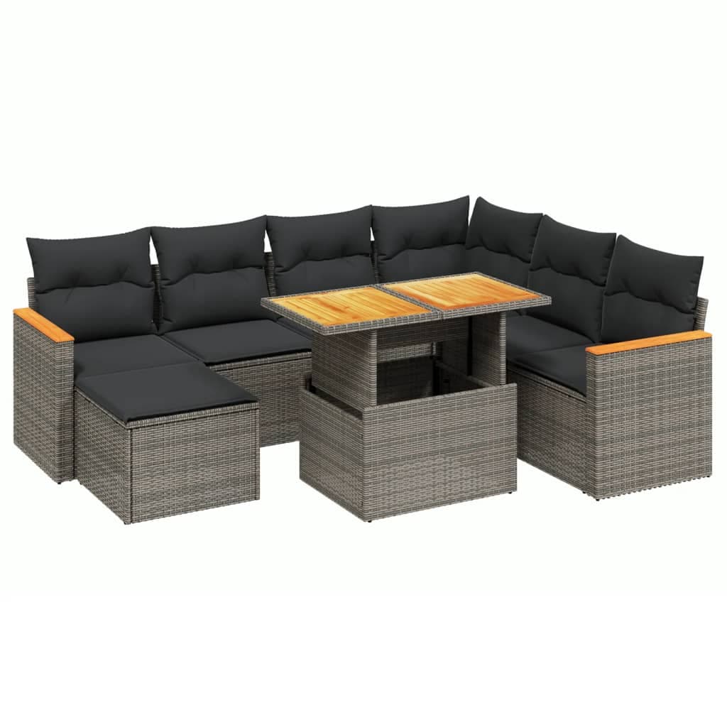 vidaXL 8 pcs conjunto sofás de jardim c/ almofadões vime PE cinzento