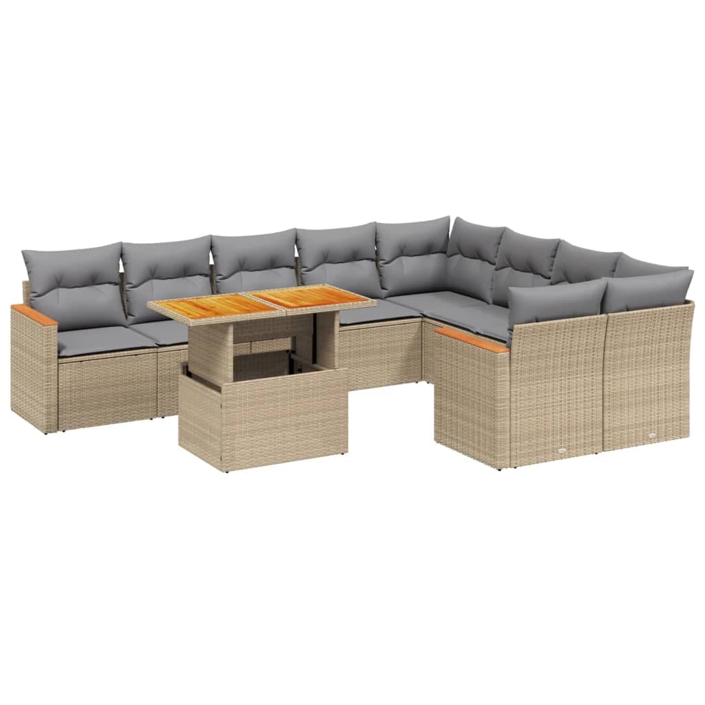 vidaXL 10 pcs conjunto de sofás p/ jardim com almofadões vime PE bege