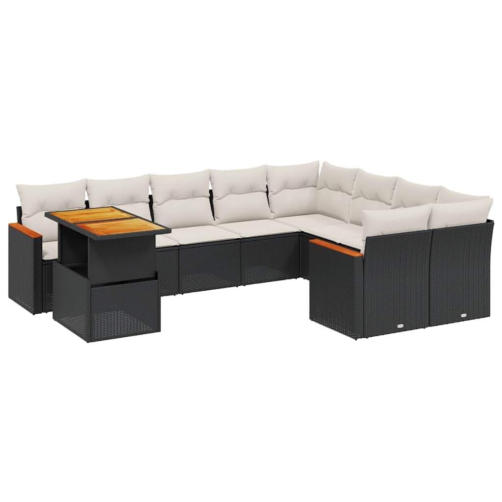 vidaXL 10 pcs conjunto sofás de jardim c/ almofadões vime PE preto