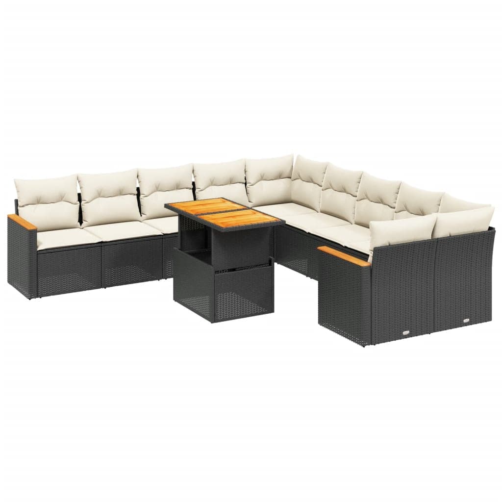 vidaXL 11 Peças Conjunto Sofás de Jardim com Almofadões Vime Pe Preto - 2632124177