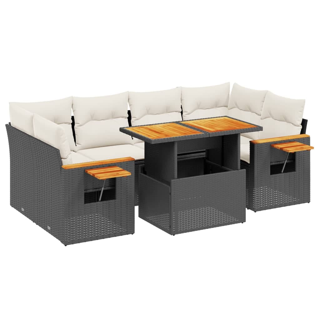 vidaXL 7 pcs conjunto de sofás p/ jardim c/ almofadões vime PE preto