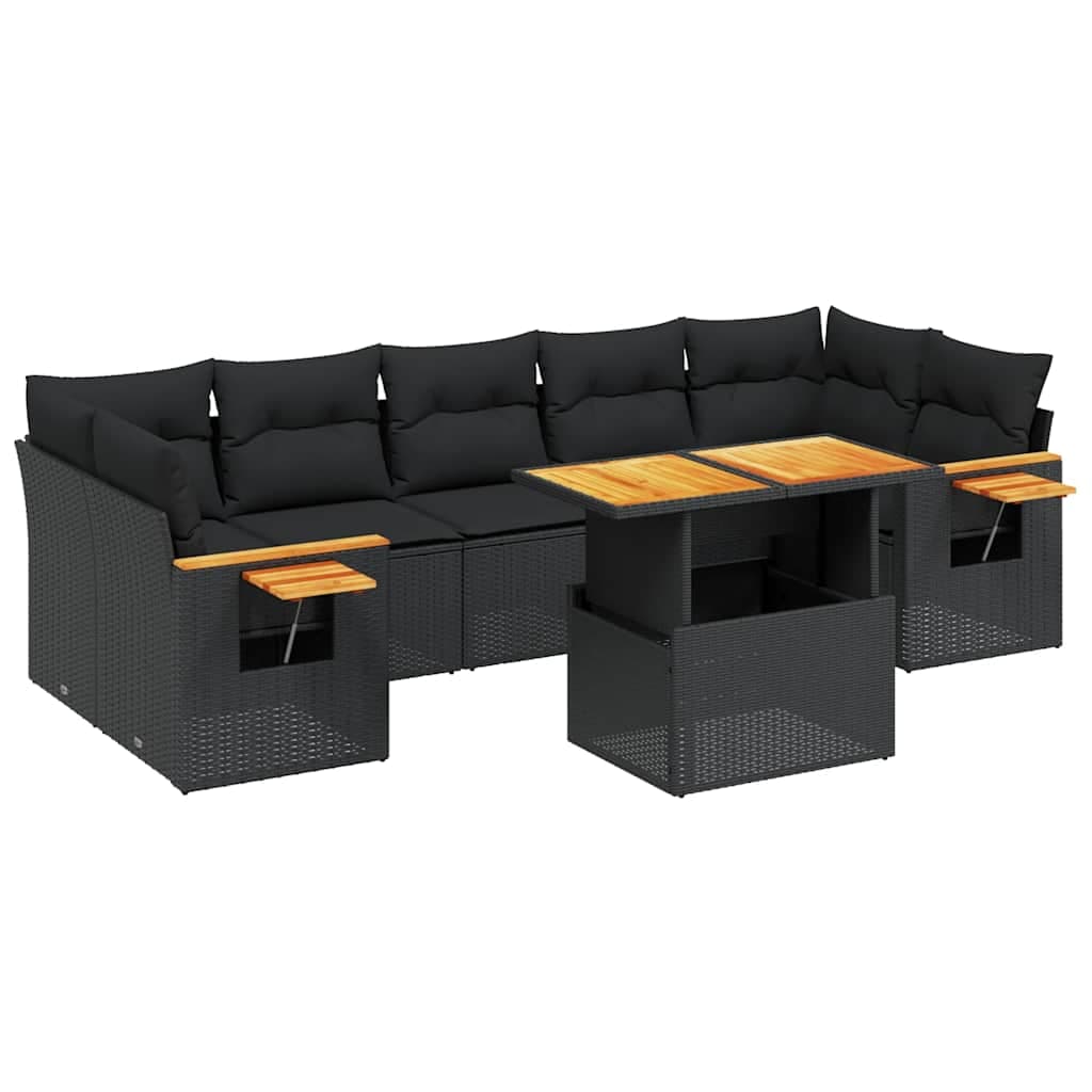 vidaXL 8 Peças Conjunto Sofás de Jardim com Almofadões Vime Pe Preto - 2245920259