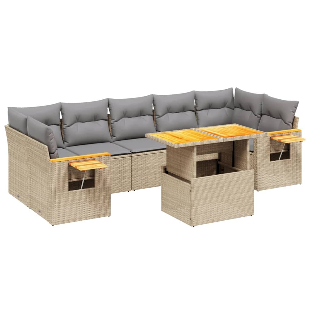 vidaXL 8 pcs conjunto de sofás p/ jardim com almofadões vime PE bege
