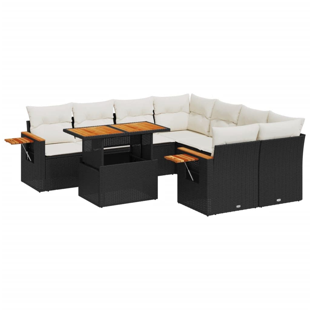 vidaXL 9 pcs conjunto de sofás p/ jardim c/ almofadões vime PE preto