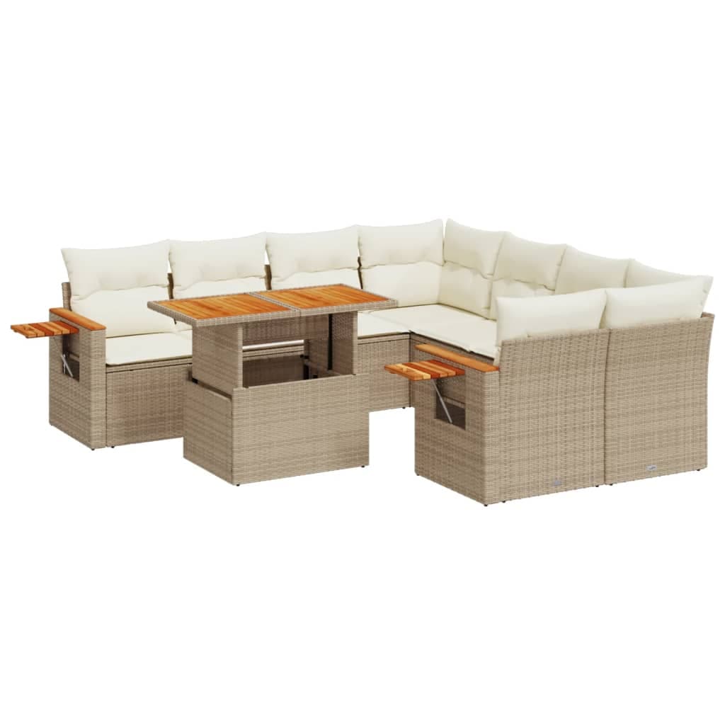 vidaXL 9 pcs conjunto de sofás p/ jardim com almofadões vime PE bege