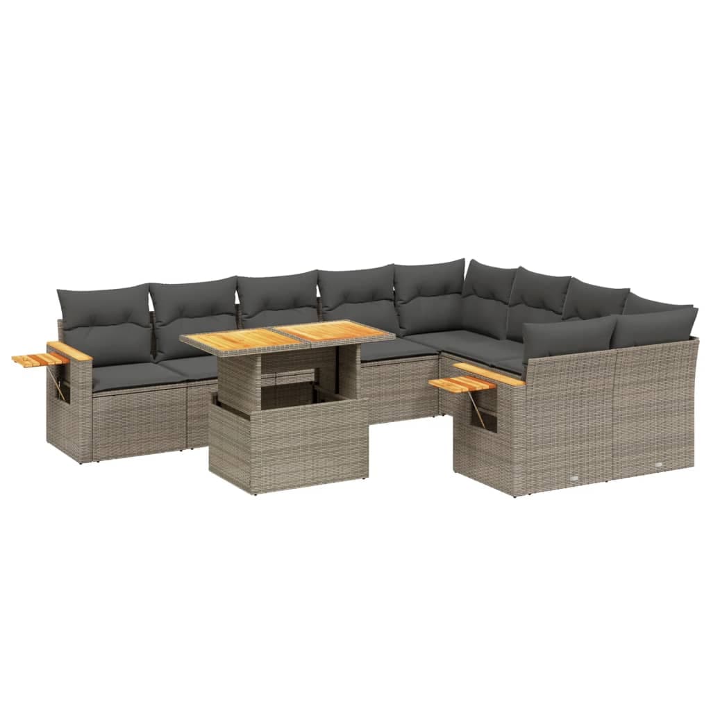 vidaXL 10 pcs conjunto sofás de jardim c/ almofadões vime PE cinzento