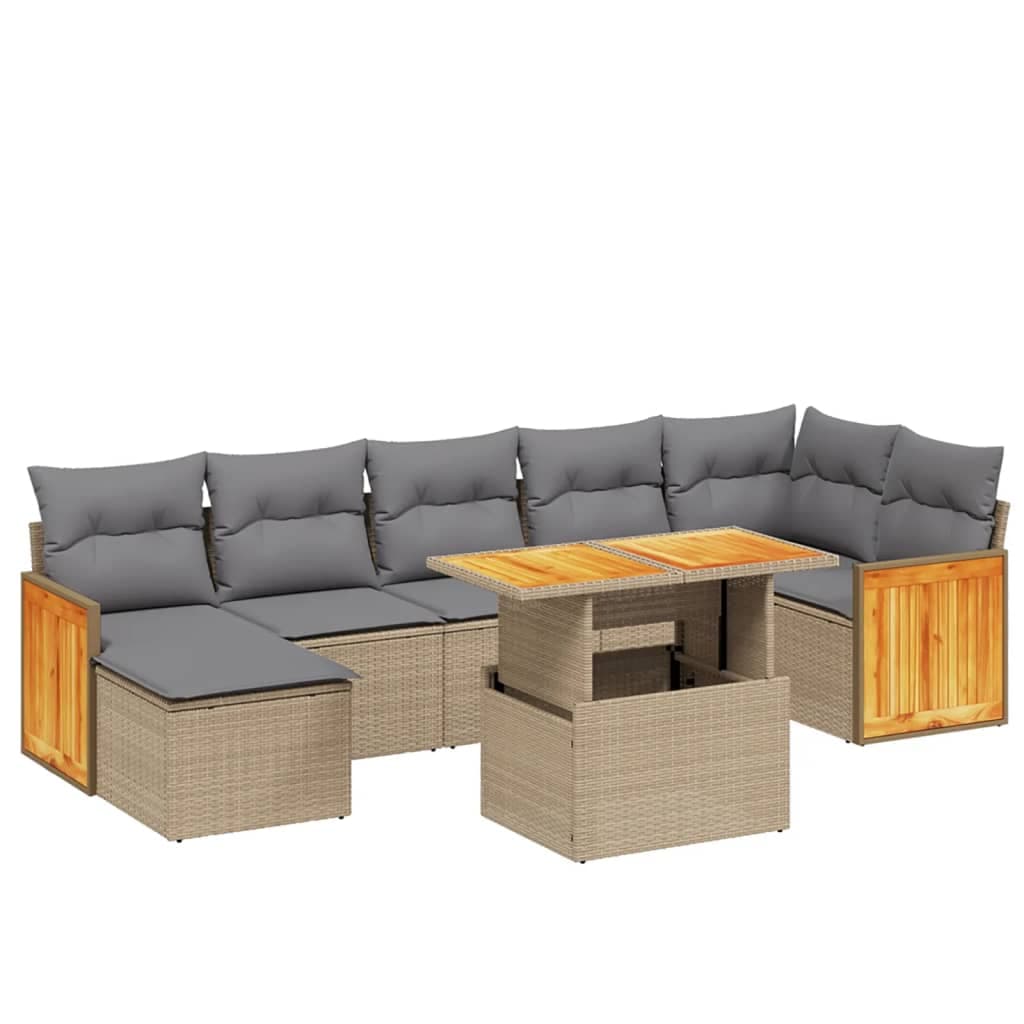 vidaXL 8 pcs conjunto de sofás p/ jardim com almofadões vime PE bege