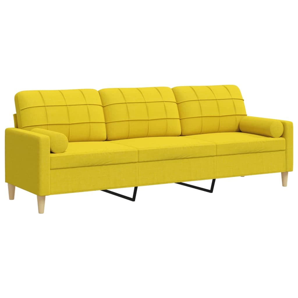 Sofá vidaXL 3 Lug. com Almofadas Decorativas 210cm Tecido Amarelo-claro - 2212278837