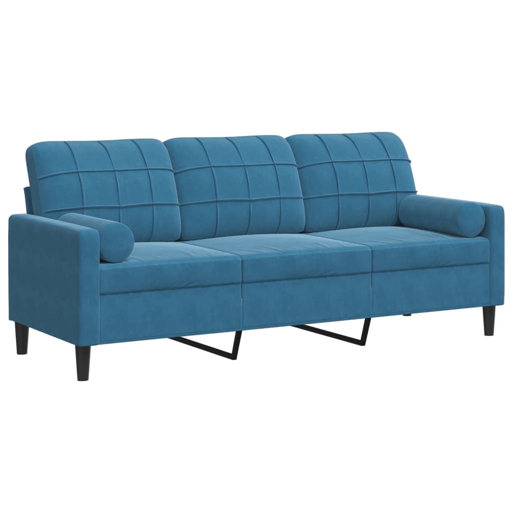 vidaXL Sofá 3 lugares c/ almofadas decorativas 180 cm veludo azul