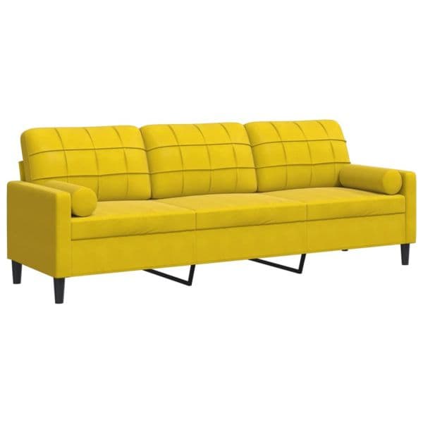 Sofá vidaXL 3 Lugares com Almofadas Decorativas 210 cm Veludo Amarelo - 2126063243
