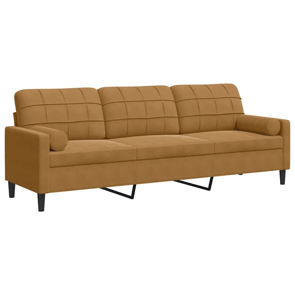 Sofá vidaXL 3 Lugares com Almofadas Decorativas 210 cm Veludo Castanho - 3887101745
