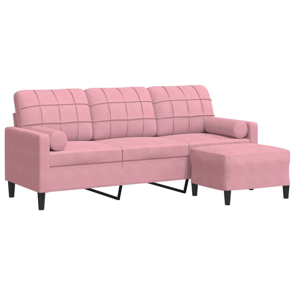vidaXL Sofá de 3 lugares com apoio de pés 180 cm veludo rosa