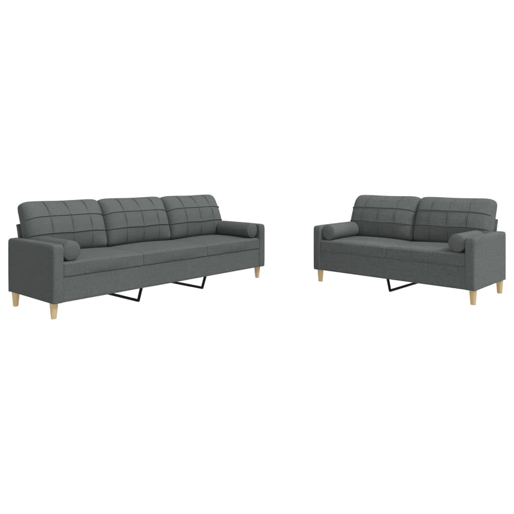 vidaXL 2 pcs conjunto de sofás com almofadões tecido cinzento-escuro