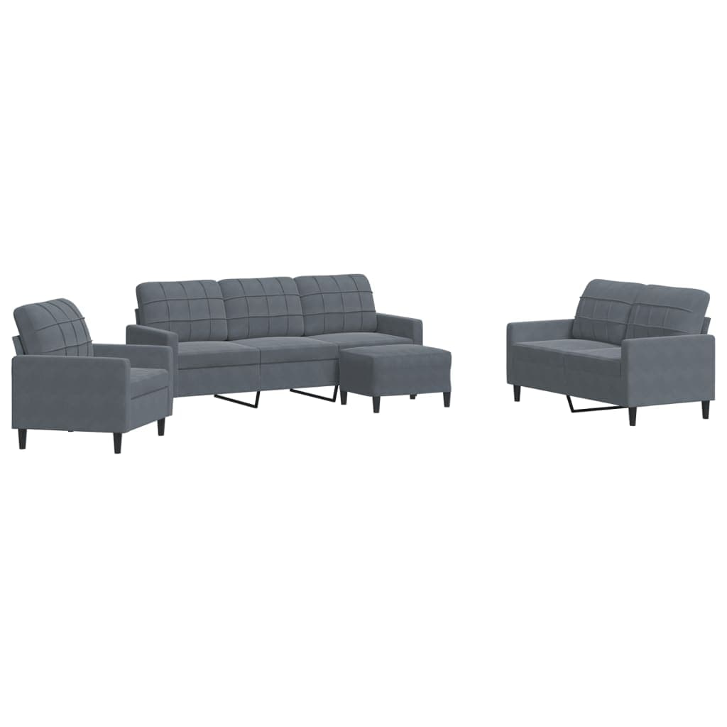 Sofá vidaXL 4 Peças com Almofadões Veludo Cinzento-escuro - 3542727581