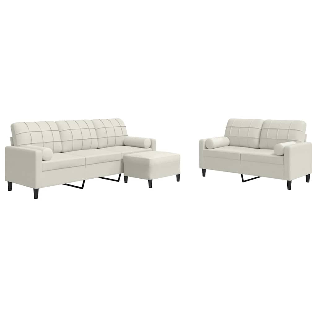 vidaXL 3 pcs conjunto de sofás com almofadões e rolos veludo creme