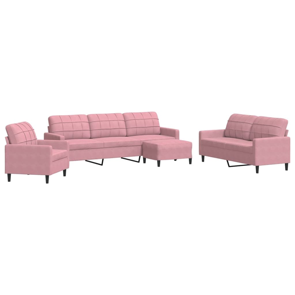 Sofá vidaXL 4 Peças com Almofadões Veludo Rosa - 221473455