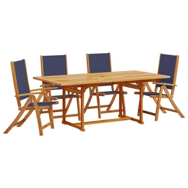 vidaXL 5 Peças Conjunto de Jantar para Jardim Acácia Maciça e Textilene - 1037007742