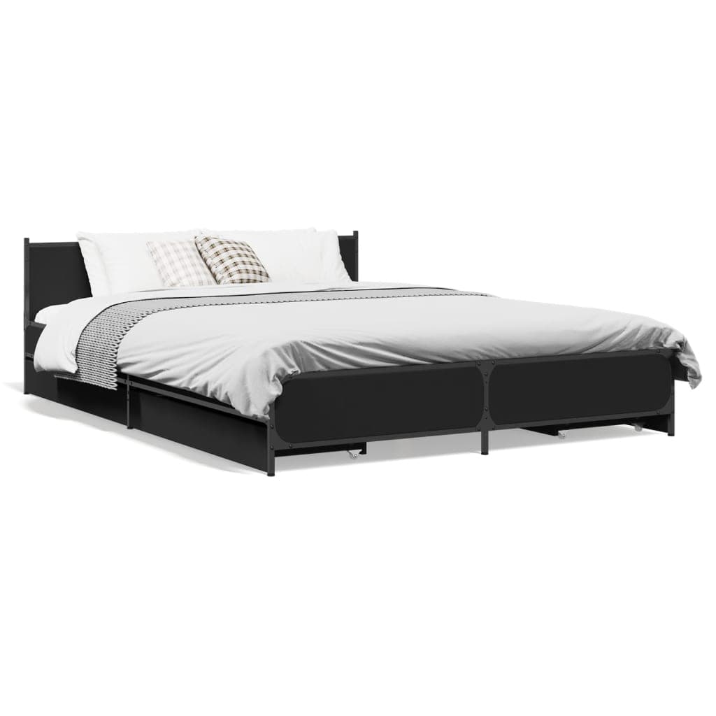 vidaXL Estrutura de Cama com Gavetas 135x190 cm Derivados Madeira Preto - 610193187