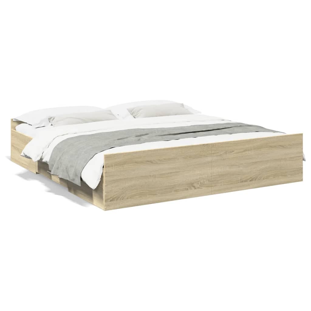 vidaXL Estrutura de Cama com Gavetas Derivados Madeira Carvalho Sonoma - 3848641051