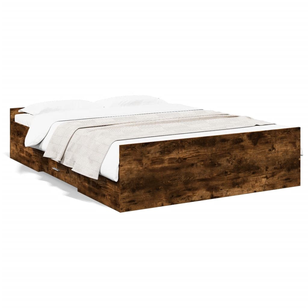 vidaXL Estrutura de Cama com Gavetas Derivados Madeira Carvalho Fumado - 1858425860
