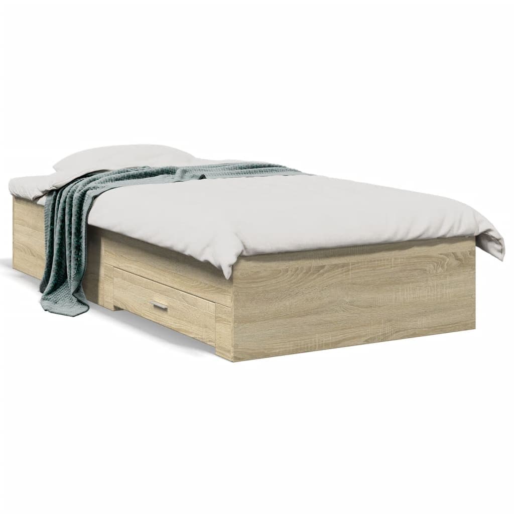 vidaXL Estrutura de Cama com Gavetas Derivados Madeira Carvalho Sonoma - 356204092