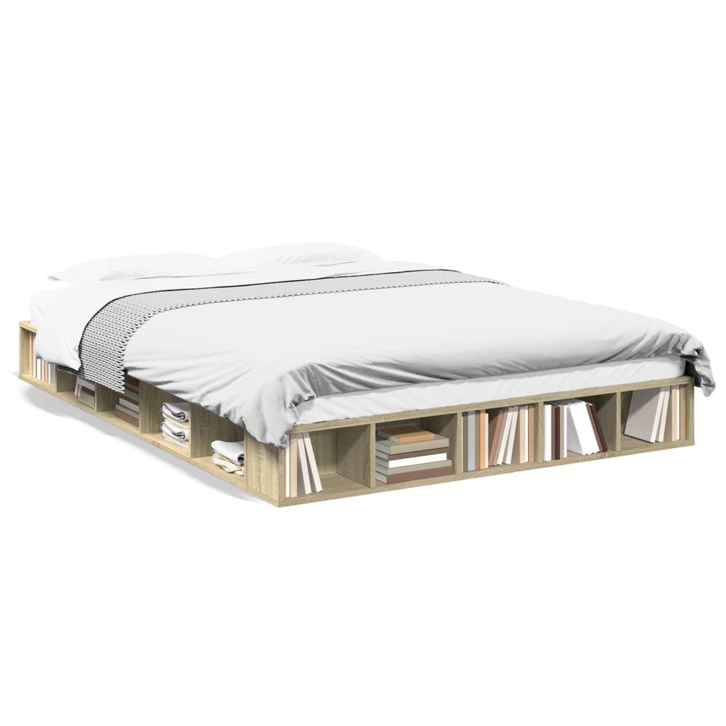 vidaXL Estrutura de Cama 150x200 cm Derivados Madeira Carvalho Sonoma - 1721188939