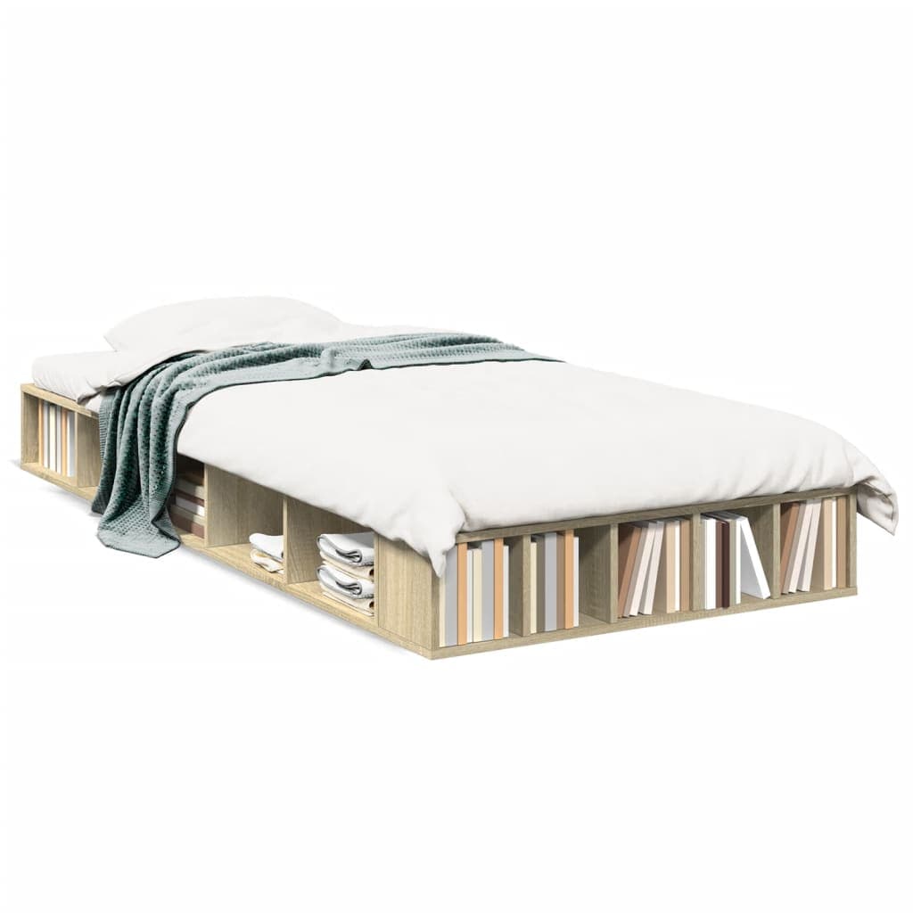vidaXL Estrutura Cama 100x200 cm Derivados de Madeira Carvalho Sonoma - 3741445846