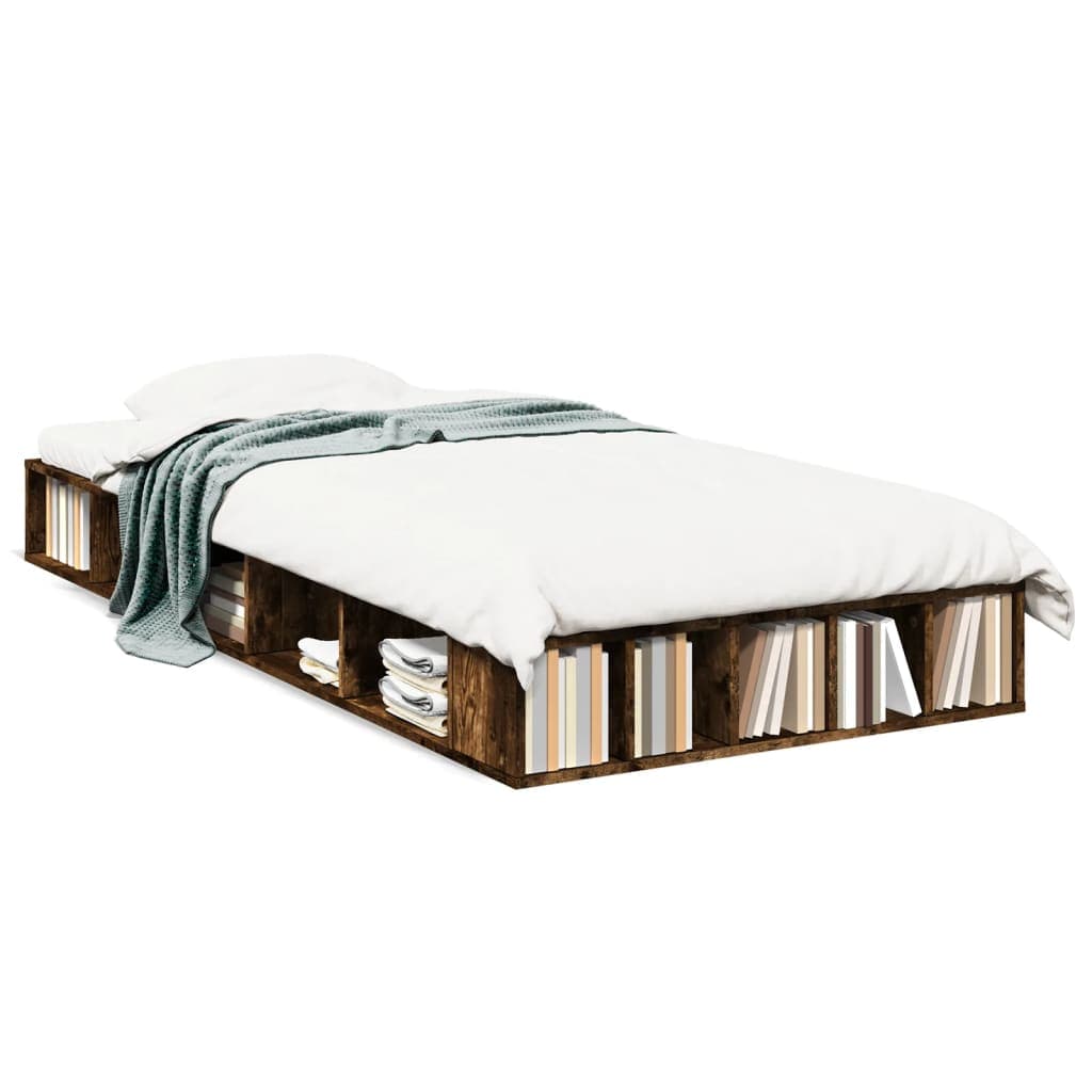 vidaXL Estrutura Cama 100x200 cm Derivados de Madeira Carvalho Fumado - 912411619