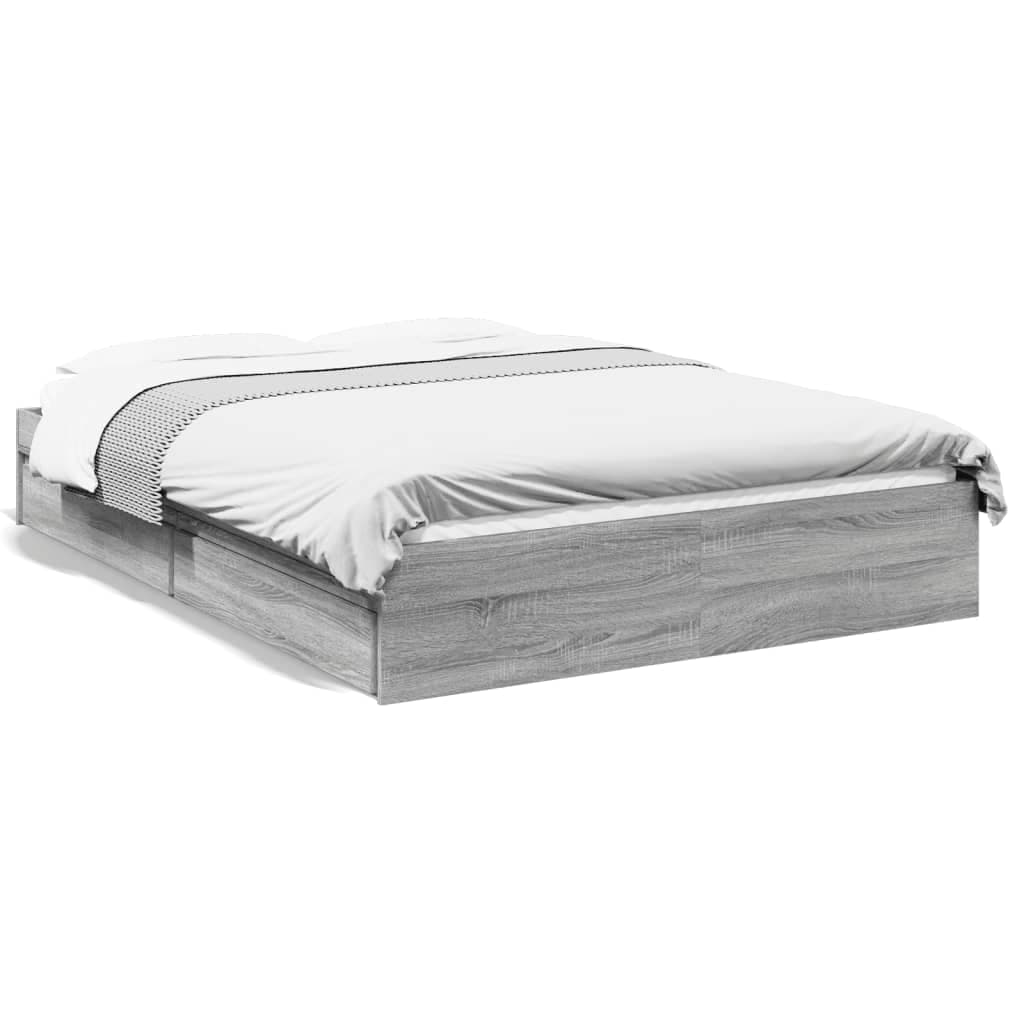 vidaXL Estrutura de Cama com Gavetas Derivados Madeira Cinza Sonoma - 2449917512