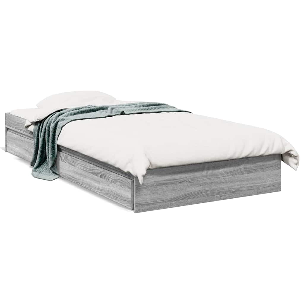 vidaXL Estrutura de Cama com Gavetas Derivados Madeira Cinza Sonoma - 1166830338