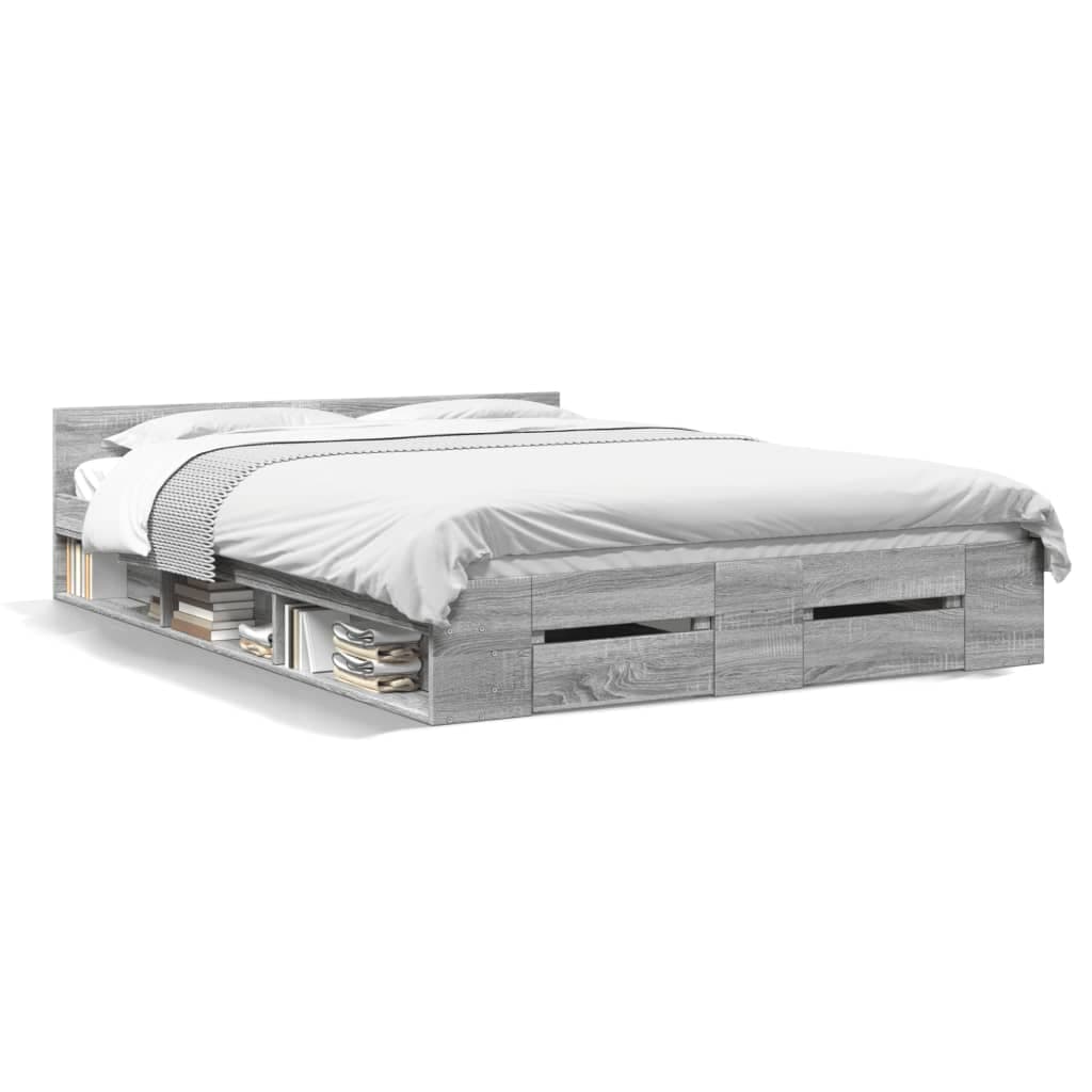 vidaXL Estrutura de Cama com Gavetas Derivados Madeira Cinza Sonoma - 2036433330