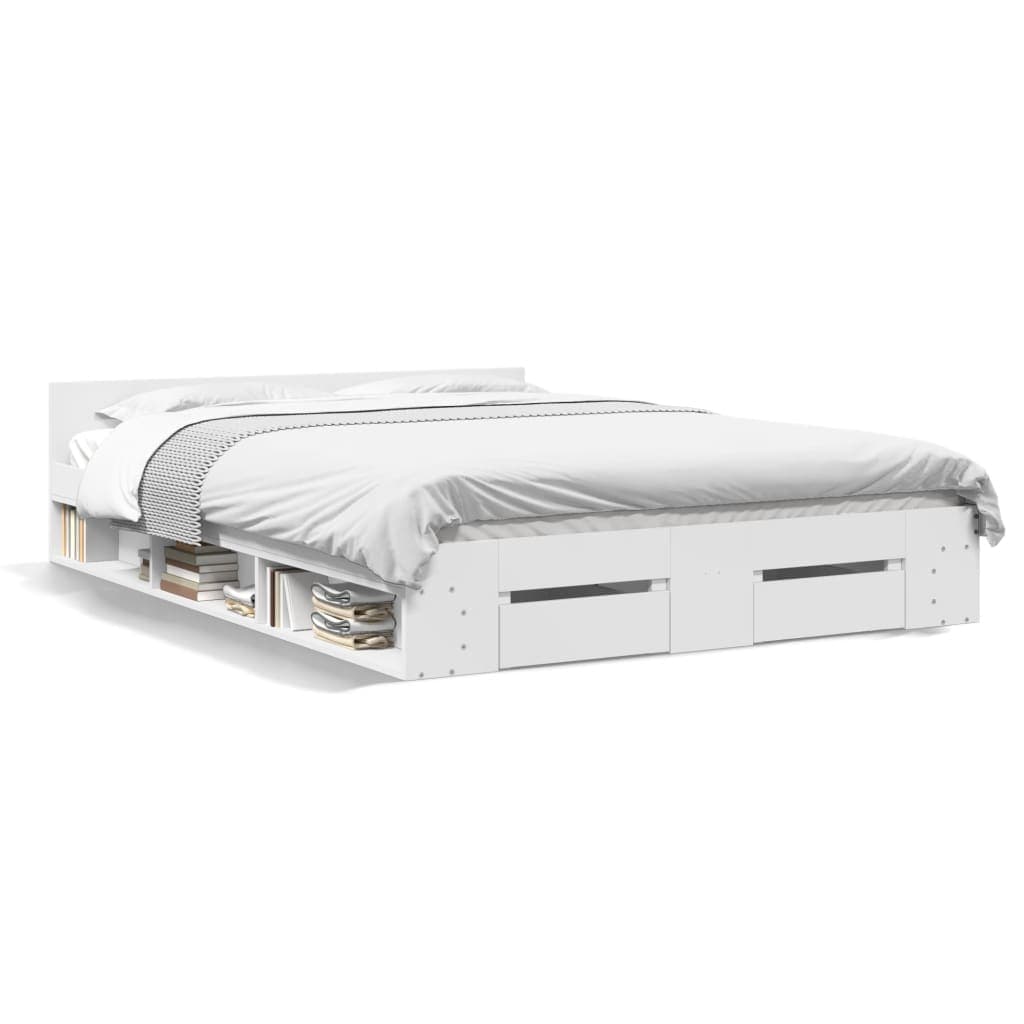 vidaXL Estrutura de cama c/ gavetas 150x200cm derivados madeira branco