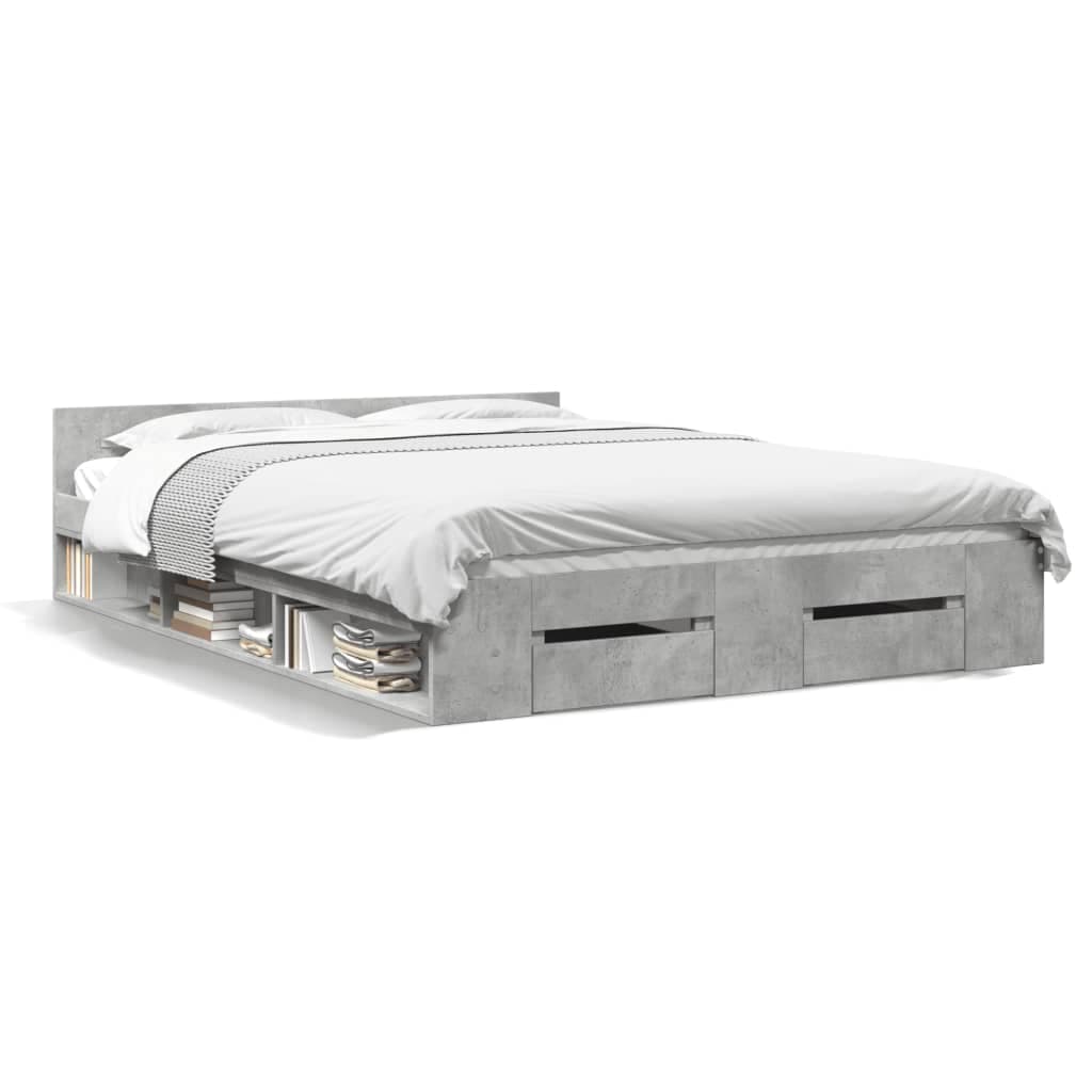vidaXL Estrutura de Cama com Gavetas Derivados de Madeira Cinza-cimento - 2329910590