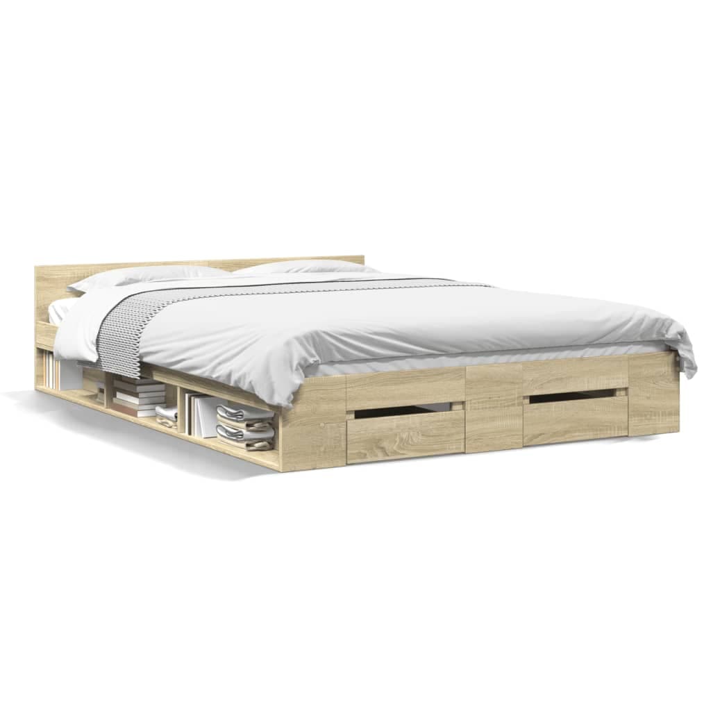 vidaXL Estrutura de Cama com Gavetas Derivados Madeira Carvalho Sonoma - 1779069984